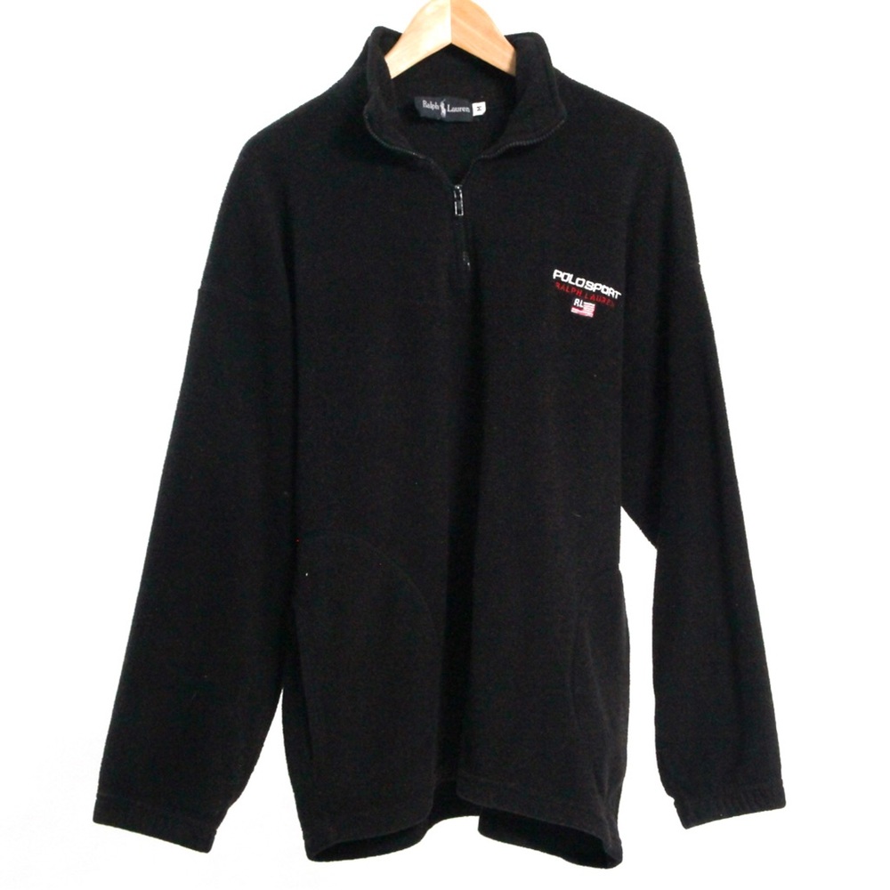 Ralph Lauren Polo Sport Black 1/4 Zip Fleece Pullover , Classic Logo Sweatshirt